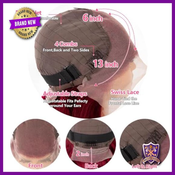 32 Inch Water Wave Human Hair Wig 13x6 HD Lace Front Burgundy Deep Wave main image 4